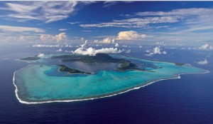 Aerial view of an island on a yacht charter itinerary South Pacific