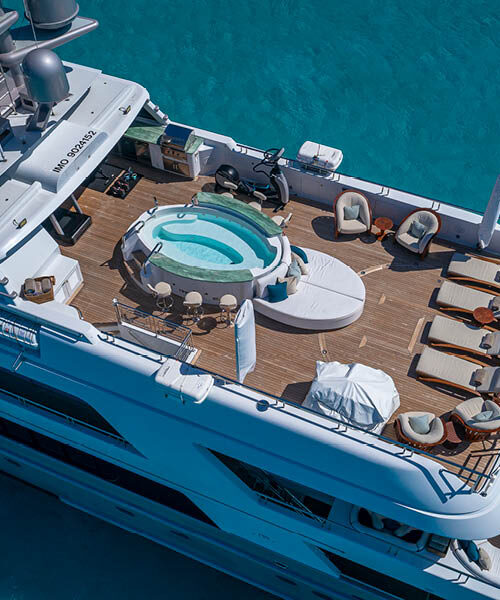 Aerial Profile of STARSHIP 185 foot Delta Marine yacht for sale
